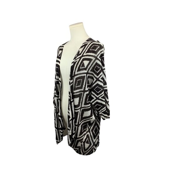 Chicos Womens Open Front Cardigan Jacket Size 3 Black & White Diamond Print - Picture 2 of 4